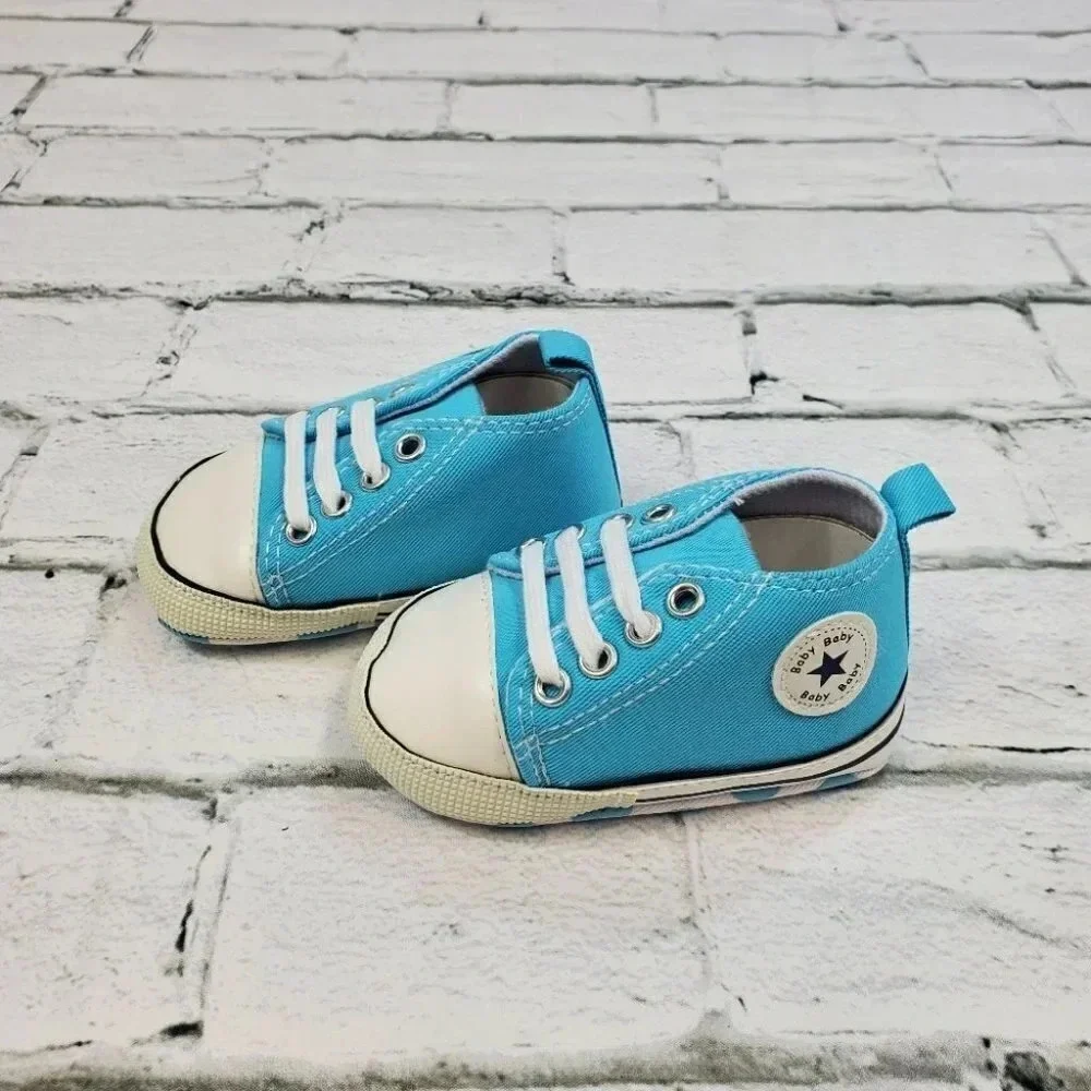 Infant Size 4 Baby Blue Soft Sole Baby Shoes, Baby sneakers for boys